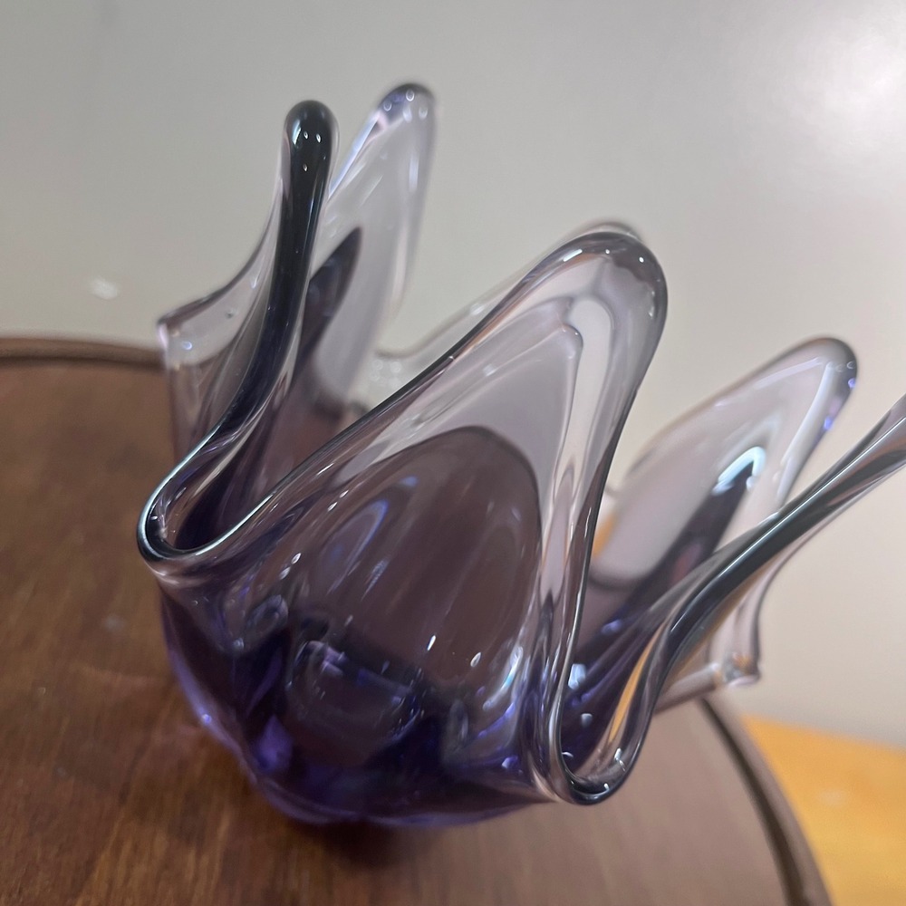 Vtg Viking Thistle Amethyst Purple Swung Glass Bowl Mid Century Modern MCM 5.5"